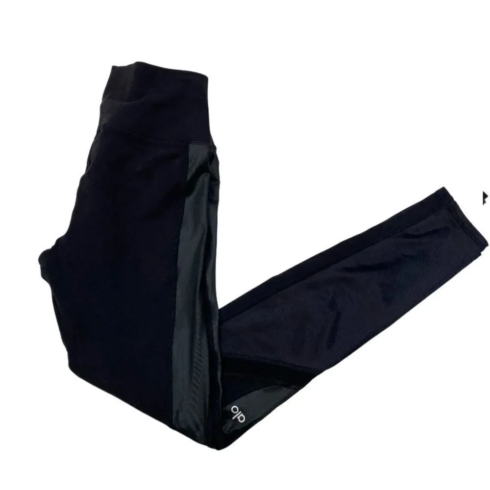Alo Brand Black Mixed Media High Waisted‎ Yoga Leggings Size Small